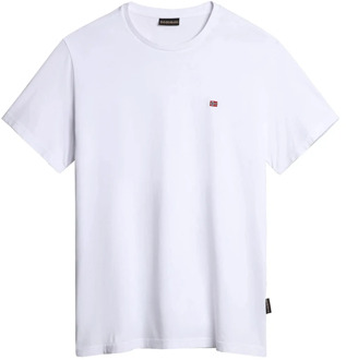 Witte Casual T-shirt met Logo Borduursel Napapijri , White , Heren - 2Xl,L,M,S