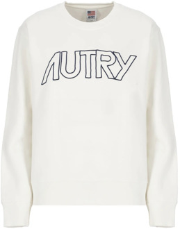 Witte Crew Neck Sweatshirt met Contrasterend Logo Autry , White , Dames - L,M,S,Xs