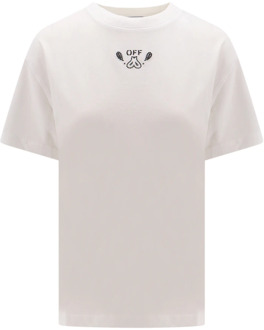 Witte Crew-neck T-shirt met Achterpijl Logo Off White , White , Dames - M,S,Xs