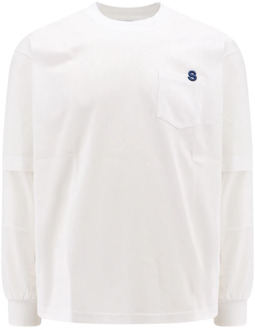 Witte Crew-neck T-shirt met ritssluiting Sacai , White , Heren