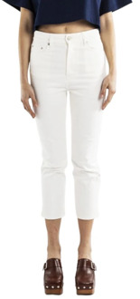 Witte Cropped Jeans, Slim Fit, Enkel Lengte Ami Paris , White , Dames - W28,W31