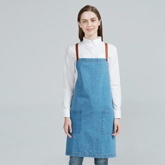 Witte denim schort restaurant keuken bib chef en bib chef manicure overall gewassen blauw schort 2