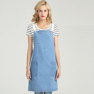 Witte denim schort restaurant keuken bib chef en bib chef manicure overall gewassen blauw schort 3