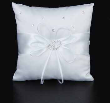Witte Dubbele Hart Strass Ring Kussen Wedding Ringkussen Kussen 20*20cm