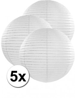 Witte feest versiering lampionnen 50 cm 5x stuks - Feestlampionnen