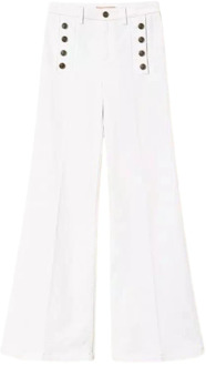 Witte Flare Katoenen Stretch Jeans Twinset , White , Dames - W28,W32