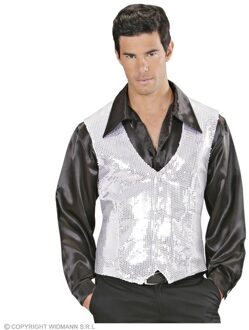 Witte Gilet Met Zilveren Pailletten Xl Zilverkleurig