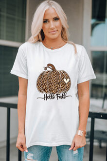 Witte Hallo Herfst Luipaard Pompoen Grafisch T-Shirt - maat M