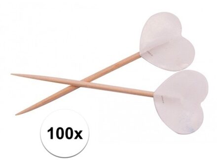 Witte hartjes cocktailprikkers 100 stuks