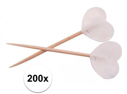 Witte hartjes cocktailprikkers 200 stuks