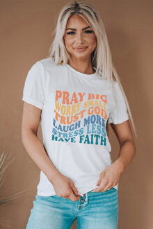 Witte Have Faith Geïnspireerde Woorden Print T-shirt - maat 2XL
