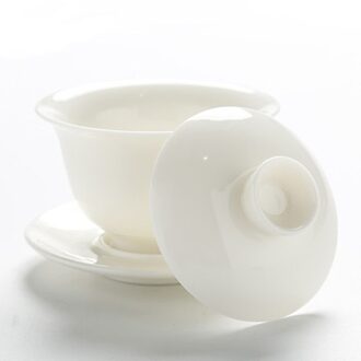 Witte Jade Porselein Thee Kom Met Deksel Schotel Kantoor Theeceremonie Drinkware Verjaardag Collectie Paars Wit Gaiwan