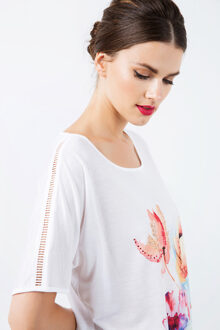 Witte jersey top met veelkleurige print Ecru - EU 38 / UK 10