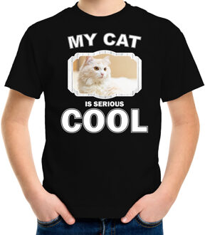 Witte kat katten / poezen t-shirt my cat is serious cool zwart voor kinderen M (134-140)