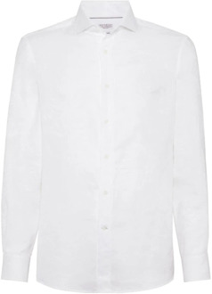 Witte Katoen-Linnen Overhemd Brunello Cucinelli , White , Heren - M