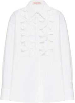 Witte Katoenen Bloemenapplicatie Overhemd Valentino Garavani , White , Dames - S,Xs