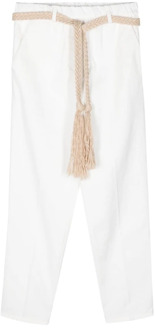 Witte katoenen broek met gerimpeld detail Alysi , White , Dames - W27,W26