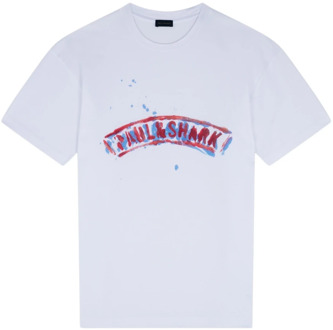 Witte Katoenen Logo T-Shirt Regular Fit Paul & Shark , White , Heren - L,M,S