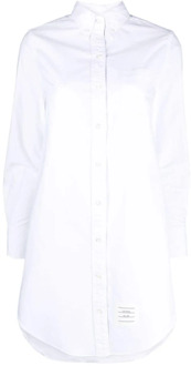 Witte Katoenen Overhemdjurk met Logo Patch Thom Browne , White , Dames - M,S,Xs,2Xs
