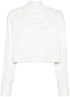 Witte Katoenen Poplin Overhemd met Broderie Anglaise Philosophy di Lorenzo Serafini , White , Dames
