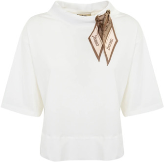 Witte katoenen T-shirt met jacquard sjaal Herno , White , Dames - L