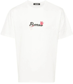Witte Katoenen T-shirt met Logo Print Barrow , White , Heren - Xl,L,M,S