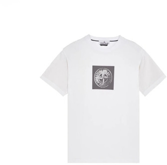 Witte Katoenen T-shirt met Print Stone Island , White , Heren - Xl,M