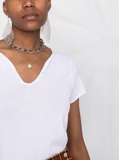 Witte Katoenen T-shirt Vrouwen V-hals T-shirt Terug Brief Steentjes Korte Mouwen Top Zomer XS