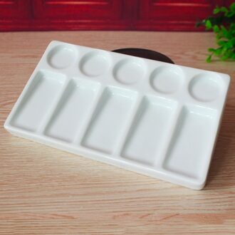 Witte Keramische Rechthoekige Kunstenaar Verf Palet Voor Aquarel Gouache Acryl Olieverf Kalligrafie, 10 Wells, 19.3*11*1.8Cm