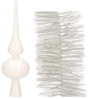 Witte kerstversiering/kerstdecoratie set piek en 3x folie slingers 270 cm - Kerstslingers