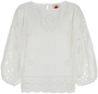 Witte korte mouw blouse Farm Rio , White , Dames - M,S,Xs