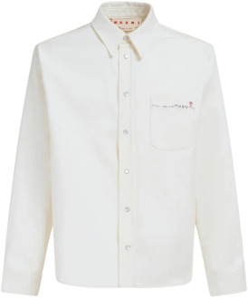 Witte Lange Mouw Katoenen Overhemd Marni , White , Heren - 2Xl,Xl,L