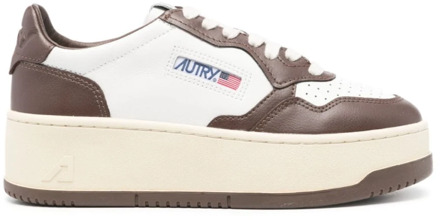 Witte Leren Platform Sneakers Autry , Brown , Dames - 36 Eu,40 Eu,41 EU