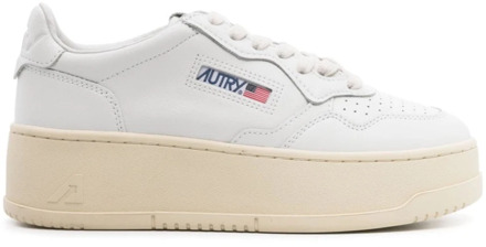 Witte Leren Sneakers Geborduurd Logo Autry , White , Dames - 36 Eu,39 Eu,38 Eu,41 Eu,40 EU