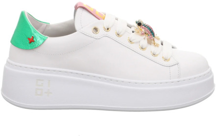 Witte leren sneakers met groene en roze inzetstukken Gio+ , White , Dames - 40 Eu,39 Eu,38 EU