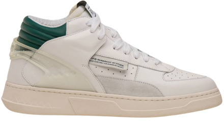 Witte Leren Sneakers met Groene Inzetstukken RUN OF , White , Dames - 39 Eu,36 Eu,40 EU