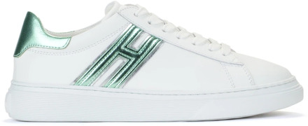 Witte leren sneakers met metallic groene details Hogan , White , Dames - 36 Eu,41 EU