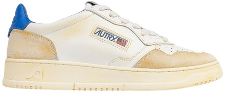 Witte leren sneakers met vintage afwerking en blauwe details Autry , White , Heren - 40 EU