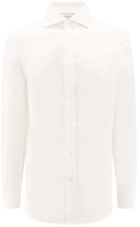 Witte Linnen Overhemd Franse Kraag Brunello Cucinelli , White , Heren - L,S
