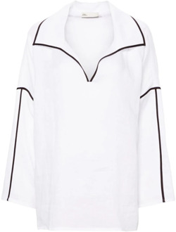 Witte Linnen Overhemd met Contrasterende Rand Tory Burch , White , Dames - M,S