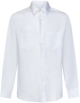 Witte Linnen Overhemd met Zakken Low Brand , White , Heren - 2Xl,Xl,L,M,3Xl