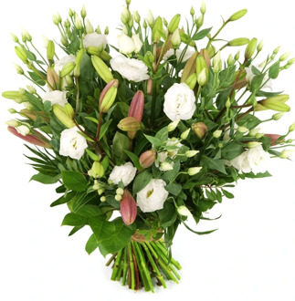 Witte lisianthus en roze lelies