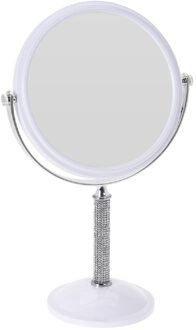 Witte make-up spiegel met strass steentjes rond dubbelzijdig 17,5 x 33 cm