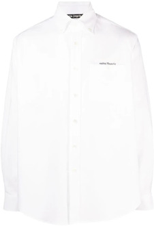 Witte Op Maat Gemaakte Overhemd met Bedrukt Lint Palm Angels , White , Heren - S