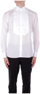 Witte Overhemd met Knoopsluiting en Geplooide Details Tagliatore , White , Heren - 2Xl,Xl,L,M,S