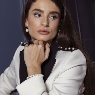 Witte Parel armband afgewerkt in 18K geel goud - Unwe - maat