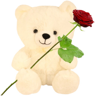 Witte pluche knuffelbeer met witte strik