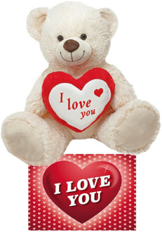 Witte pluche knuffelbeer/teddybeer 45 cm incl. Valentijnskaart I Love You - Knuffelberen