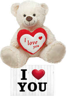 Witte pluche knuffelbeer/teddybeer 45 cm incl. Valentijnskaart I Love You - Knuffelberen