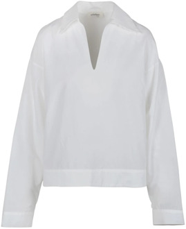 Witte Poplin Overhemd met Puntige Kraag en V-Hals Ottod'Ame , White , Dames - L,M,S,Xs,2Xs
